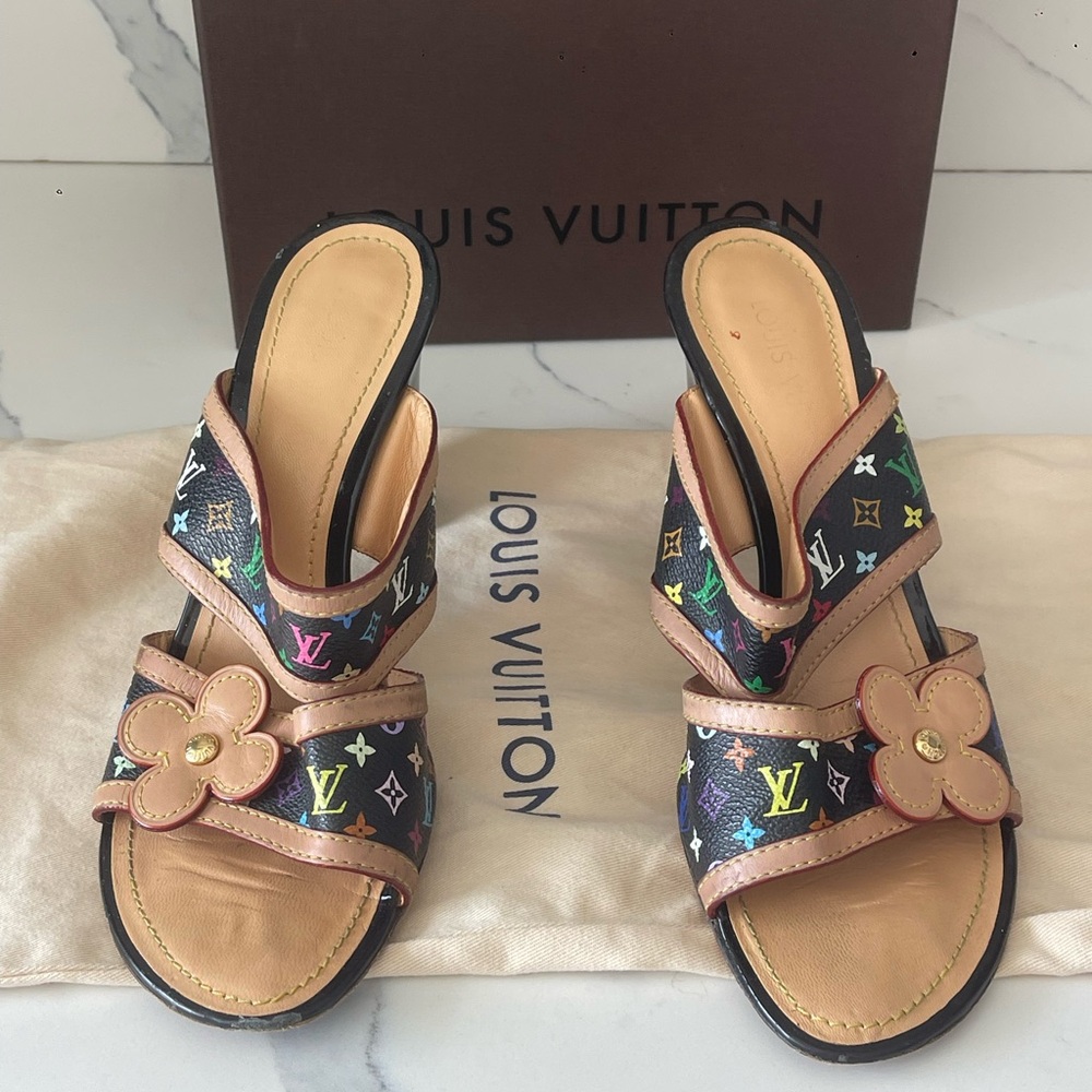 Louis Vuitton Murakami Multicolor Monogram Double Strap Sandals Size 39,5 Rare